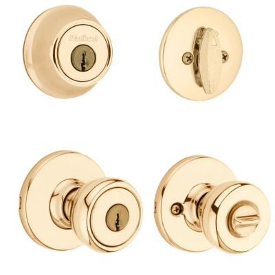 690 Tylo Keyed Entry Knob and Single Cylinder Deadbolt Combo Pack in Polished Brass