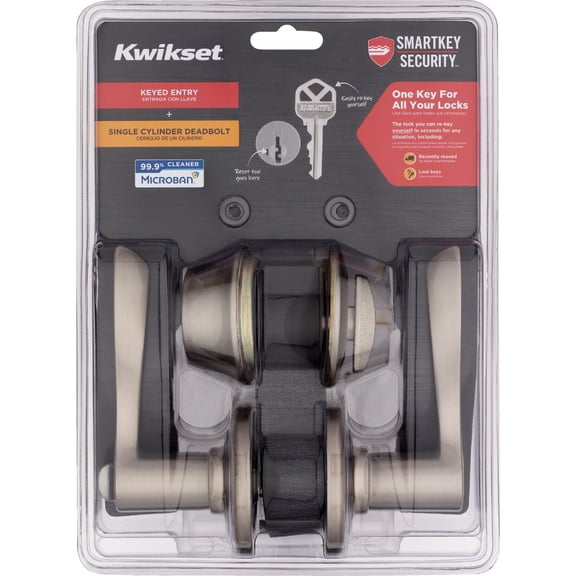 Kwikset Balboa Entry Lever & Deadbolt Combo Pack - Adjustable Metal Lock - 1 Pack, Satin Nickel