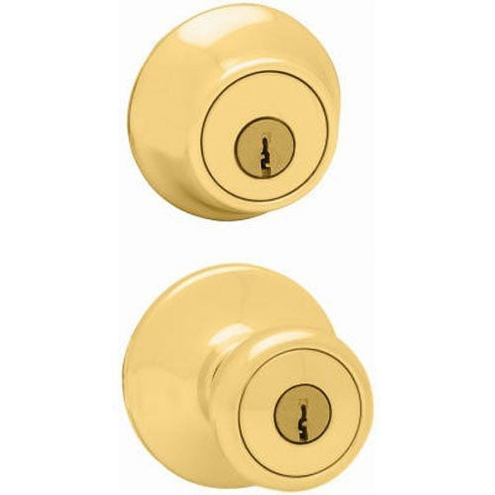 Kwikset 695 Tylo Entry Knob and Double Cylinder Deadbolt Combo Pack in  Polished Brass