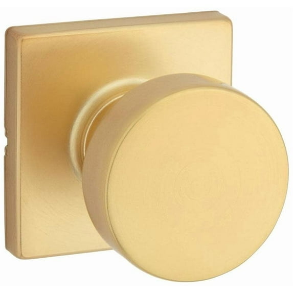 Kwikset Pismo Interior Passage Door Knob, Handle for Closet and Hallway Doors, Non-Locking Doorknob, Satin Brass, Square, Microban Protection