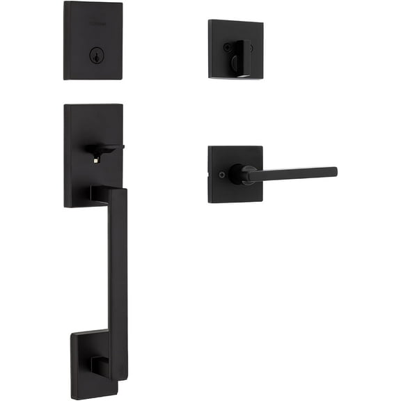 Kwikset 818SCExHFL, Matte Black CP San Clemente Handleset with Halifax