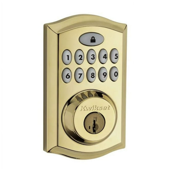 Kwikset 913-L03S Traditional Smartcode Touchpad Electronic Deadbolt SmartKey with RCAL Latch and RCS Strike Lifetime Brass Finish