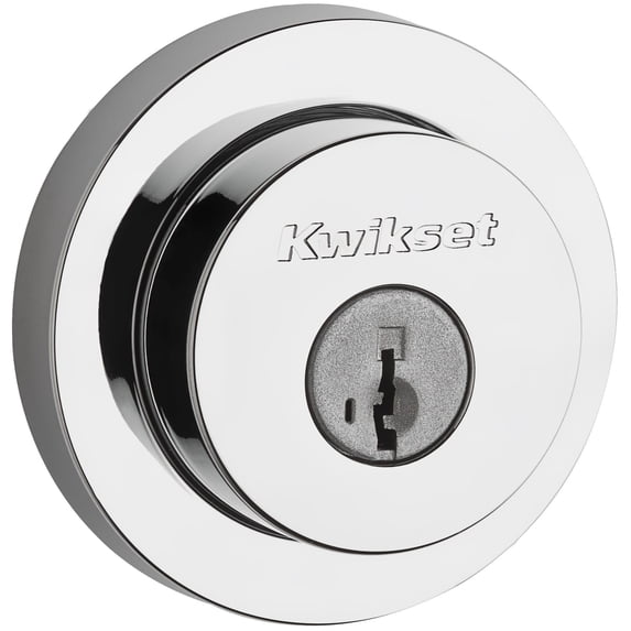 Kwikset 91580-004 Round Single Cylinder Deadbolt featuring SmartKey in Polished Chrome