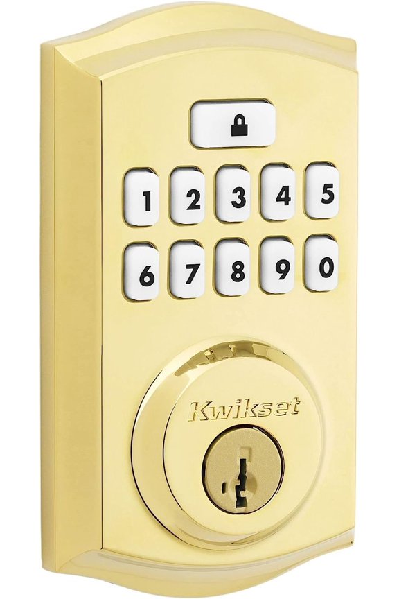 SmartCode Traditional Electronic Deadbolt Lock - Keypad, SmartKey, Polished Brass