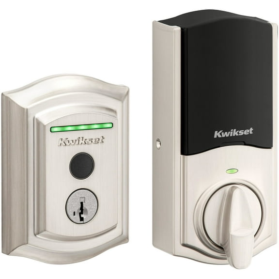 Kwikset 959TRLFPRT Halo Traditional SmartKey Electronic Fingerprint Keyless Entry WiFi Enabled Deadbolt Satin Nickel Door Hardware Deadbolts Keyless