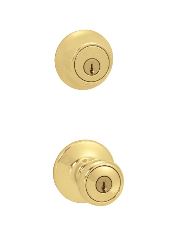 Tylo Entry Lock and Deadbolt Combo Pack - Brass Finish - Pack of 1, Gold Construction & DIY Use, Standard Hardware Spec