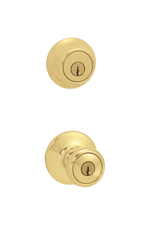 Tylo Entry Lock and Deadbolt Combo Pack - Brass Finish - Pack of 1, Gold Construction & DIY Use, Standard Hardware Spec
