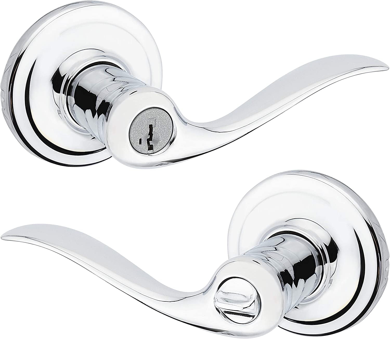 Kwikset Tustin Keyed Entry Lever - Polished Brass Door Handle With SmartKey Security, 97402-657