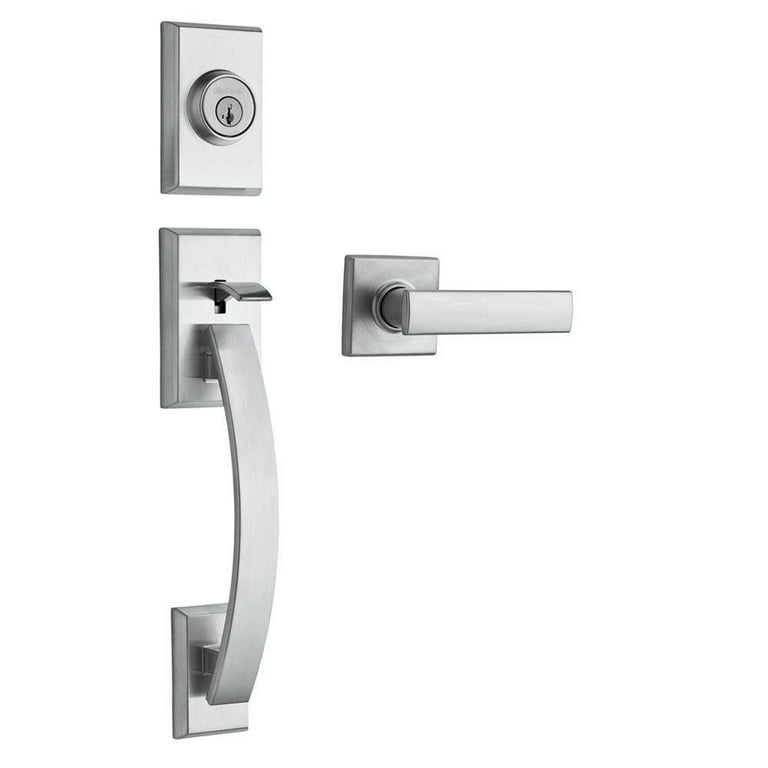 Kwikset Tavaris Satin Nickel Single Cylinder Door Handleset with Vedani Door Lever Featuring SmartKey Security Kwikset Tavaris Satin Nickel Single Cylinder Door Handleset with Vedani Door Lever Featuring SmartKey Security