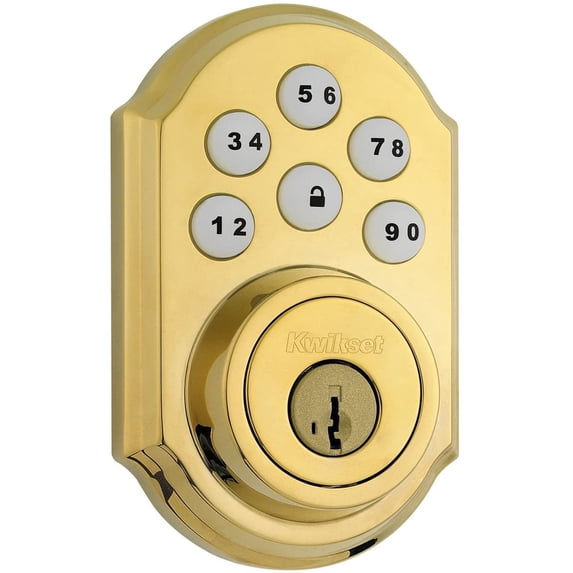 Kwikset 99090-817 SmartCode 909 Electronic Deadbolt Featuring SmartKey in Polished Brass