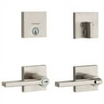 thumbnail image 1 of Kwikset 991 Halifax Keyed Door Lever and Sgl Cyl Deadbolt Combo Pack in SN, 1 of 8