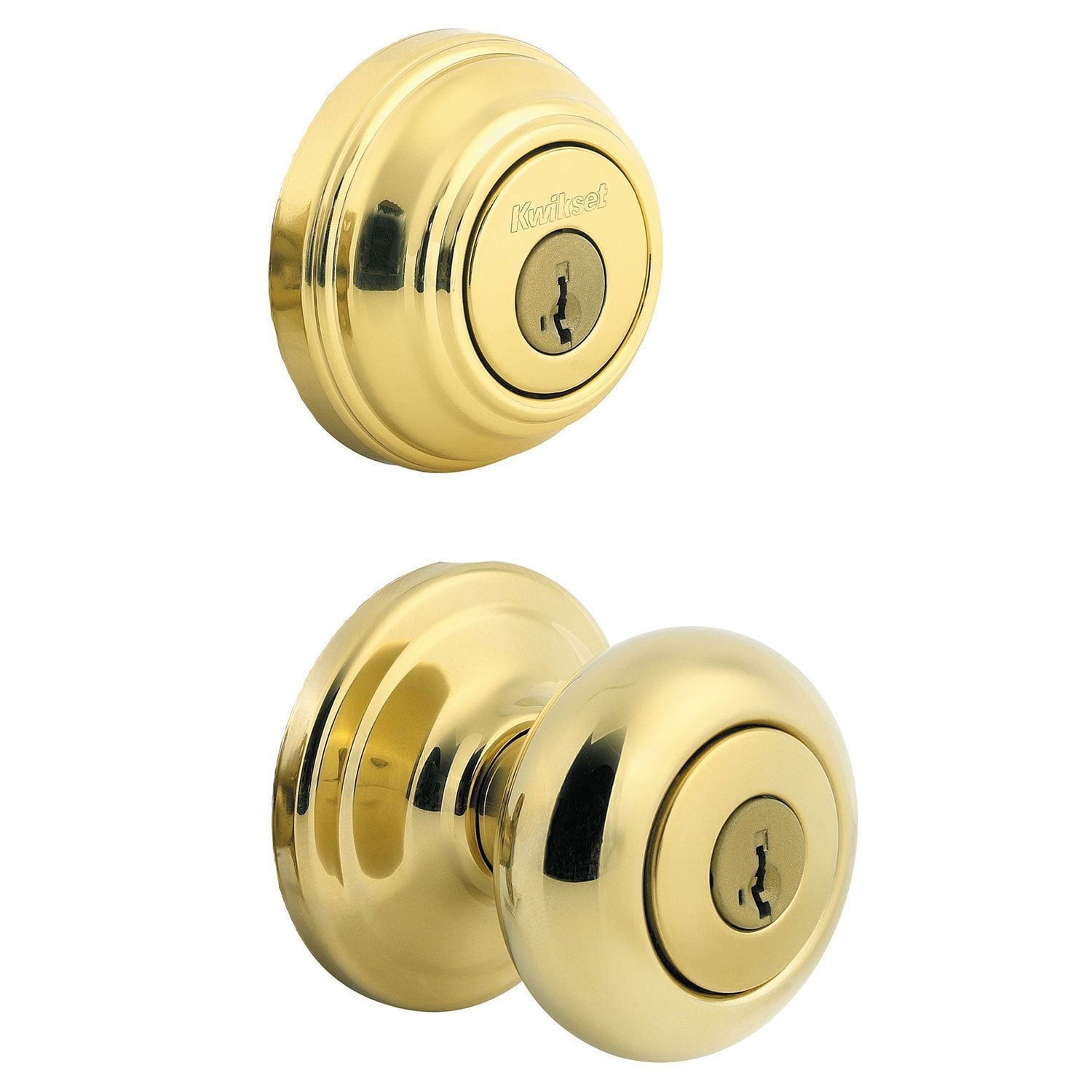 Kwikset 991 Juno Entry Knob and Single Cylinder Deadbolt Combo Pack  featuring SmartKey in Polished Brass