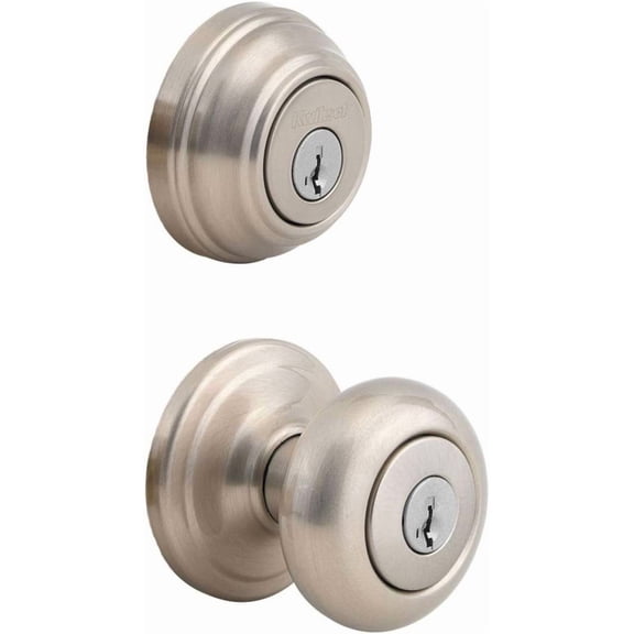 Kwikset 991 Juno Entry Knob and Single Cylinder Deadbolt Combo Pack featuring SmartKey in Satin Nickel — Construction & DIY Use, Standard Hardware Spec
