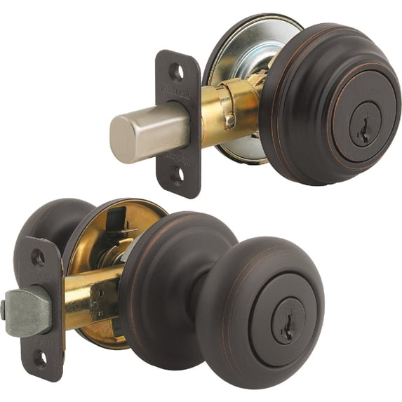Kwikset Juno Entry Knob and Deadbolt Combo Pack Classic - SmartKey, Grade 1 - Bronze — Construction & DIY Use, Standard Hardware Spec
