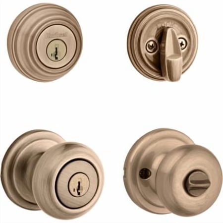 Kwikset 991 Juno Keyed Entry Knob And Sgl Cyl Deadbolt Combo Pack Featuring Smartkey Security™ in AB