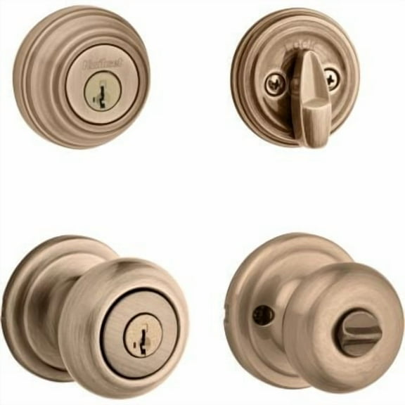 Kwikset 991 Juno Keyed Entry Knob And Sgl Cyl Deadbolt Combo Pack Featuring Smartkey Security™ in AB
