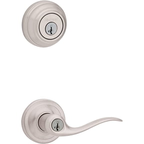 Kwikset 99910-040 991TNL 15 SMT CP K4 Level 991 Tustin Entry Lever and Single Cylinder Deadbolt Combo Pack Featuring SmartKey in Satin Nickel