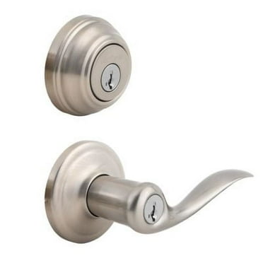 Kwikset 991 Tustin Keyed Door Lever and Sgl Cyl Deadbolt Combo Pack in SN