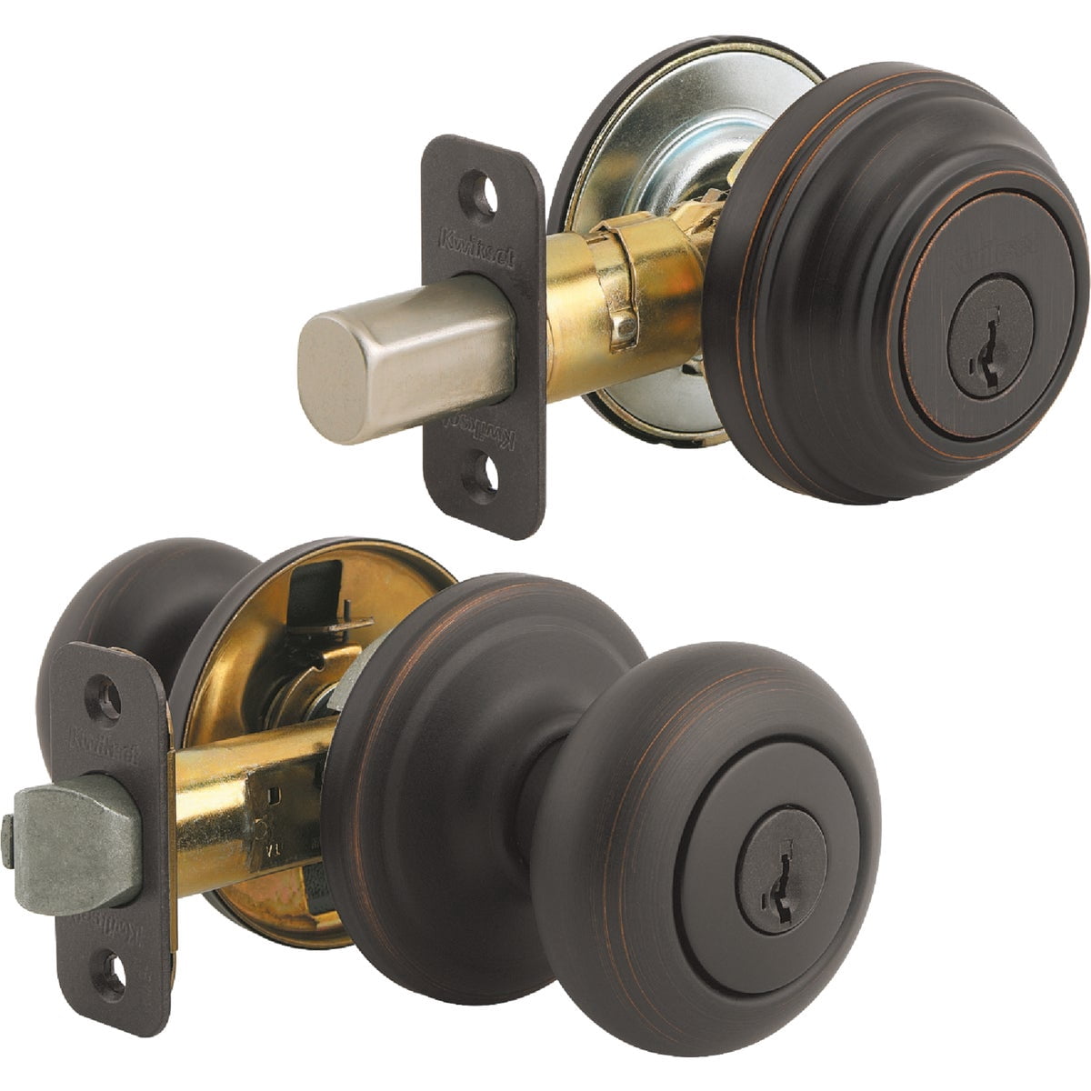 Kwikset 99910-035 Juno Entry Door Knob and Single Cylinder Deadbolt Combo Pack, 3, Venetian Bronze