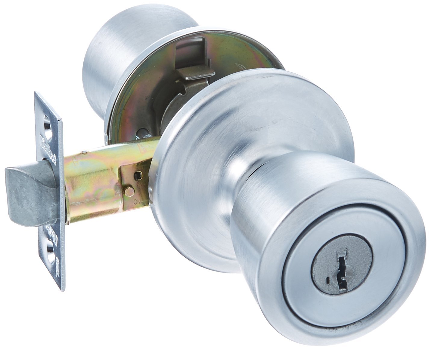 Kwikset Abbey Entry Door Knob With SmartKey - Satin Chrome, Adjustable, Rekeyable Security Lock