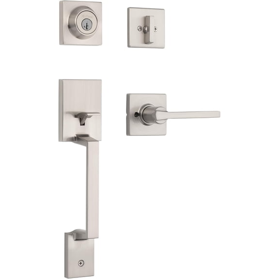 Kwikset Amador Front Door Lock Handle and Deadbolt Set, Entry Handleset Exterior with Casey Reversible Lever, Satin Nickel, Pick Resistant SmartKey Rekey Security, Microban Protection