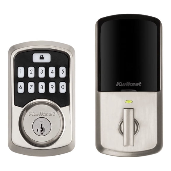 Open Box Kwikset Aura Bluetooth Smart Deadbolt Hardware Lock with Smartkey Satin Nickel