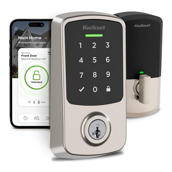 Kwikset Aura Reach Smart Lock Matter Over Thread and Bluetooth Enabled Keyless Entry Door Lock Deadbolt, BHMA Certified, Proximity Wakeup, Geofence Auto-Unlock Satin Nickel