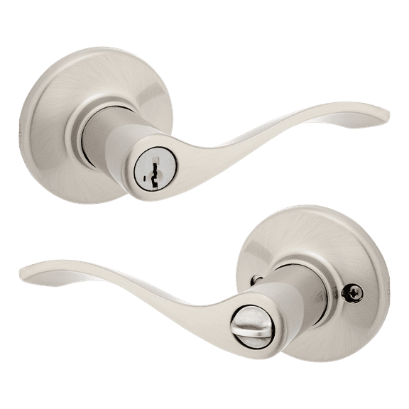 Kwikset Balboa Keyed Entry Lever Doorknob with Smartkey Satin Nickel. Includes 2 Door Knobs.