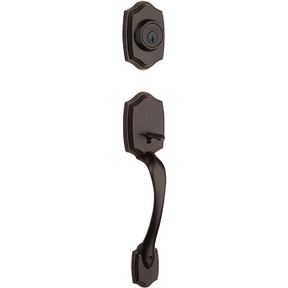 Kwikset Belleview Front Door Lock Handle and Deadbolt Set, Entry Handleset Exterior with Interior Door Knob, Venetian Bronze, Pick Resistant SmartKey Rekey Deadbolt Security, Brown