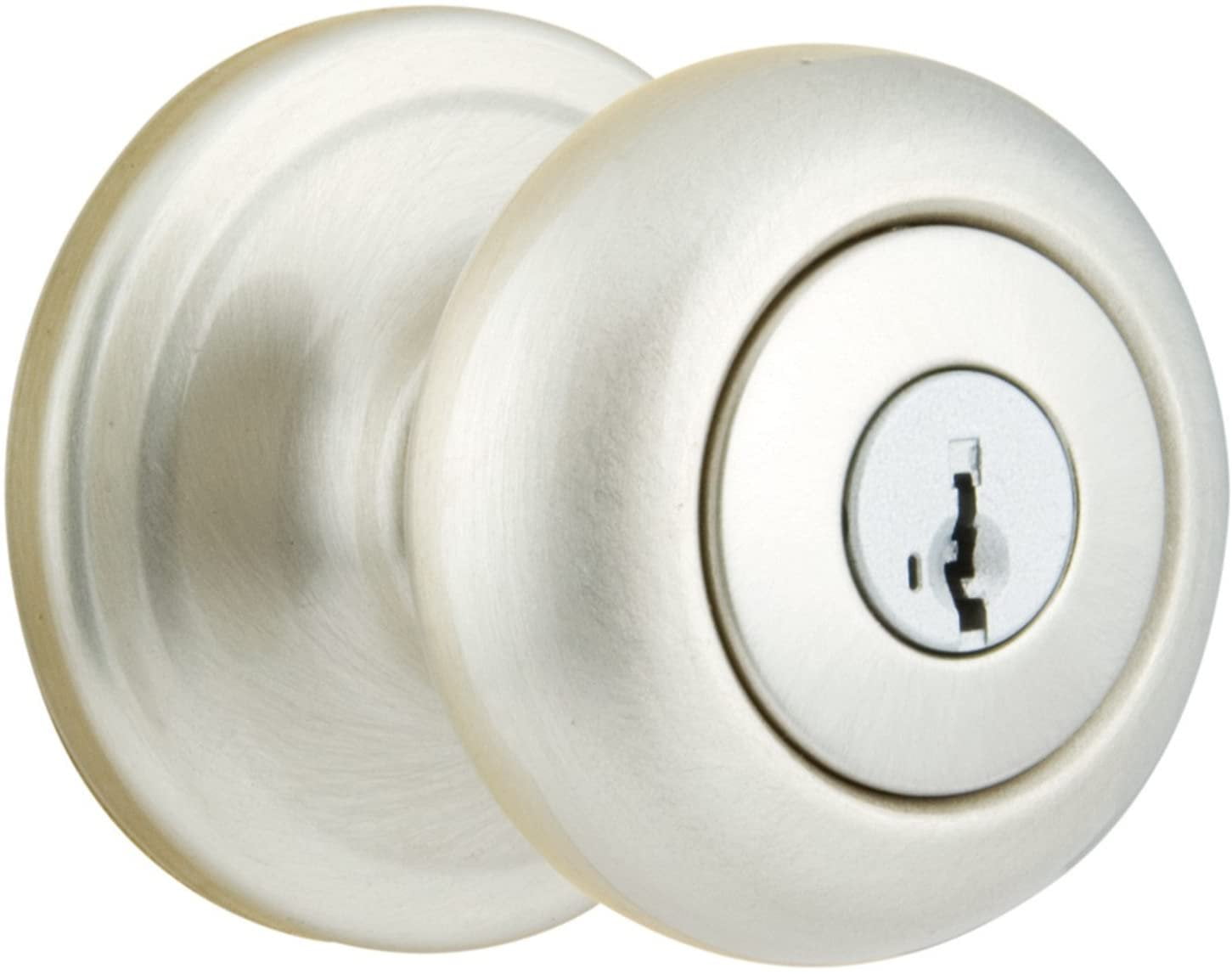 Kwikset Juno Entry Lock SmartKey - Satin Nickel Finish - Single Cylinder Exterior Door Knob — Residential Use, Standard Application