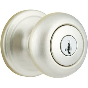 Kwikset Juno Entry Lock SmartKey - Satin Nickel Finish - Single Cylinder Exterior Door Knob Residential Use, Standard Application