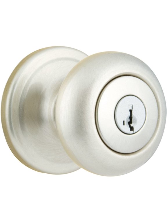Juno Entry Lock SmartKey - Satin Nickel Finish - Single Cylinder Exterior Door Knob Residential Use, Standard Application