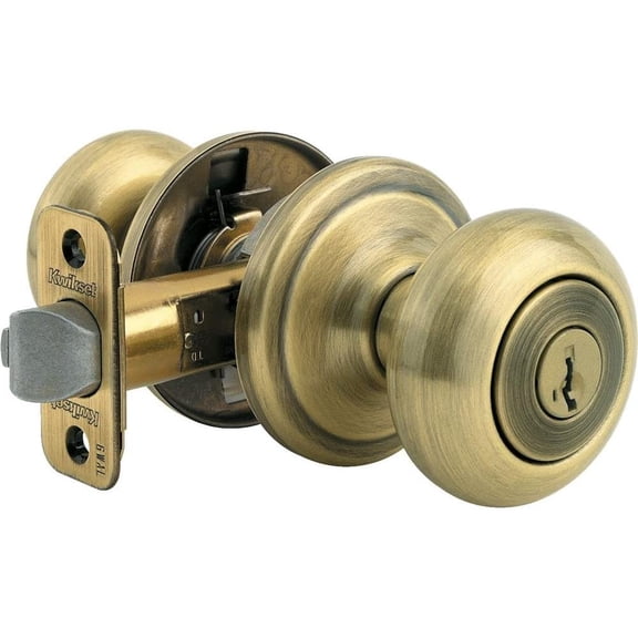 Kwikset Juno Entry Knob Lock SmartKey - Adjustable, Brass Finish - Pack Of 1, Antique Brass Residential Use, Standard Application