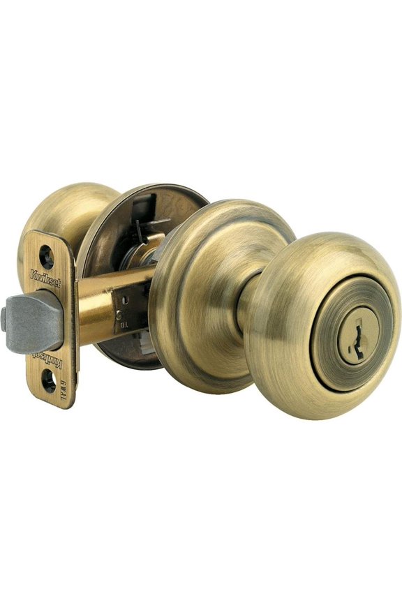 Juno Entry Knob Lock SmartKey - Adjustable, Brass Finish - Pack Of 1, Antique Brass