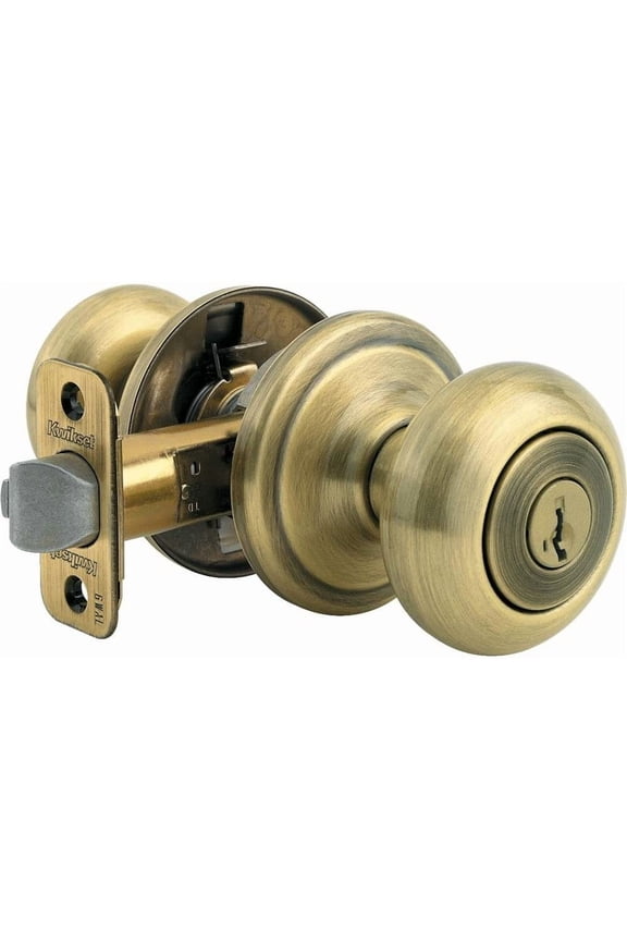 Juno Entry Knob Lock SmartKey - Adjustable, Brass Finish - Pack Of 1, Antique Brass Residential Use, Standard Application