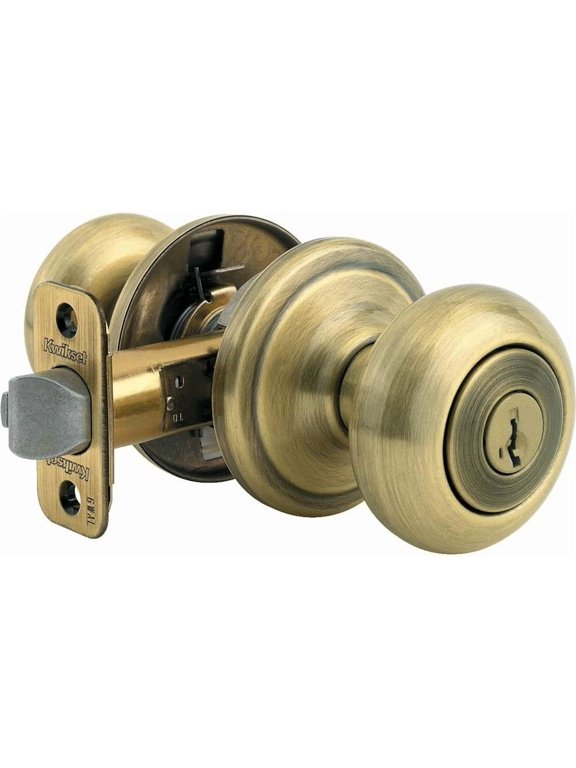 Juno Entry Knob Lock SmartKey - Adjustable, Brass Finish - Pack Of 1, Antique Brass Residential Use, Standard Application