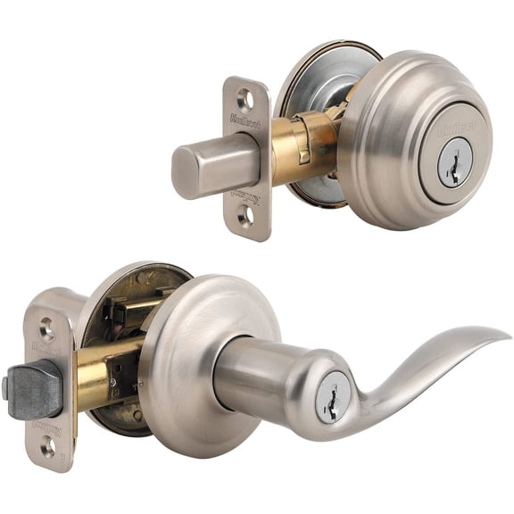 Kwikset CP991TNL-15S Clear Pack Combo Tustin Entry with Single Cylinder Deadbolt Satin Nickel Finish