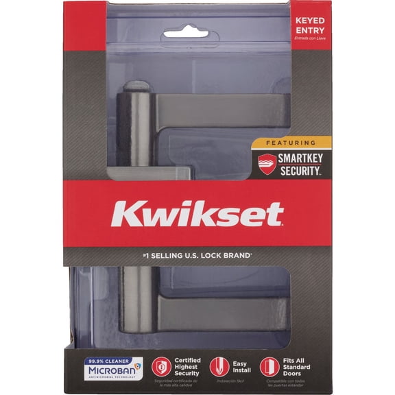 Kwikset Halifax Square Satin Nickel Keyed Entry Door Handle Handle Featuring SmartKey Security 740HFLSQT15SMTCPK4