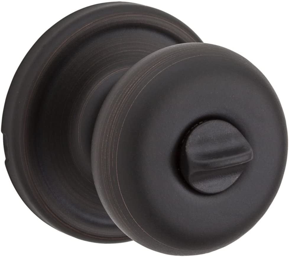 Kwikset Hancock Interior Privacy Door Knob with Lock, Door Handle For Bathroom and Bedroom, Venetian Bronze Keyless Turn Lock Doorknob, with Microban Protection