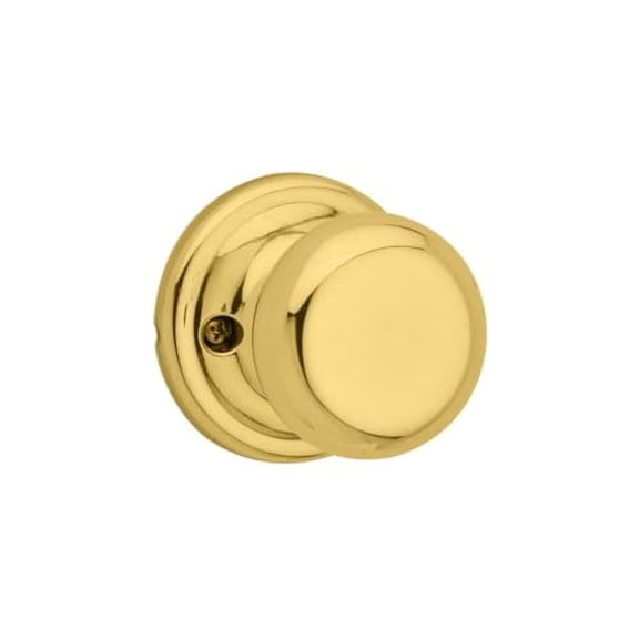 Kwikset Juno Dummy Door Knob, Single Sided Handle for Closets, French Double Doors, and Pantry, Polished Brass Non-Turning Interior Push/Pull Door Knob
