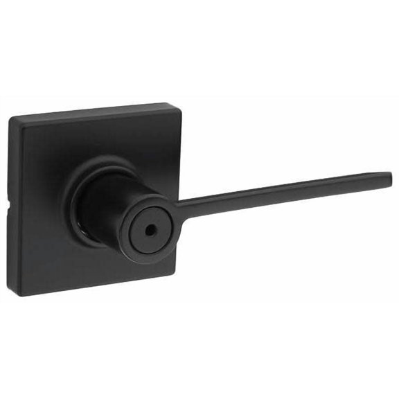 Kwikset Ladera Interior Privacy Door Handle with Lock, Door Lever For Bathroom and Bedroom, Matte Black Reversible Keyless Turn Lock