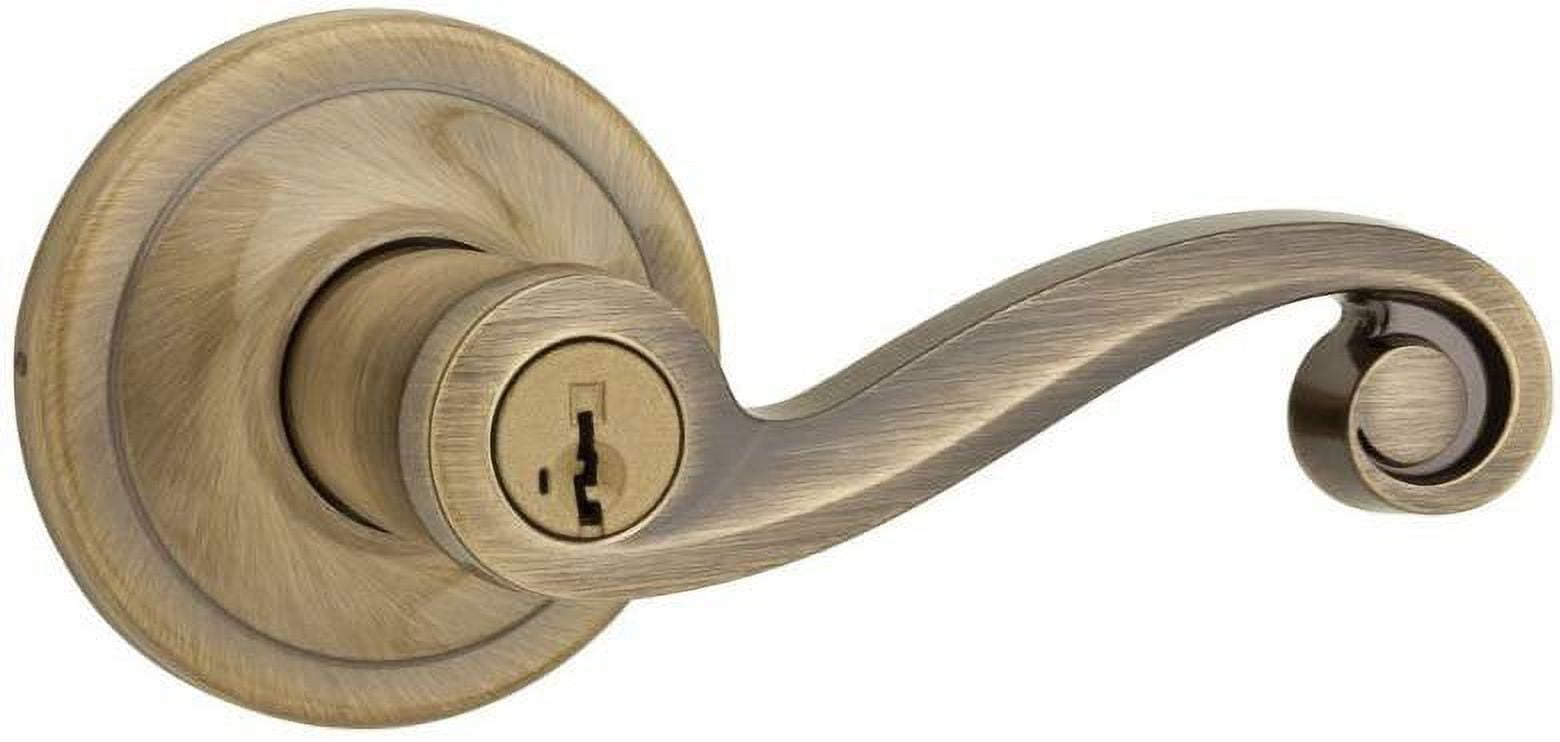 Kwikset Lido Entry Lever featuring SmartKey in Antique Brass
