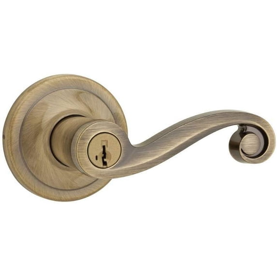 Kwikset Lido Entry Lever featuring SmartKey in Antique Brass — Residential Use, Standard Application