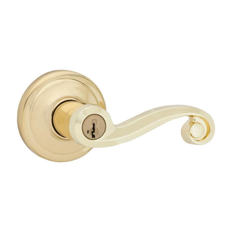Kwikset Lido Polished Brass Entry Lockset ANSI/BHMA Grade 2 KW1 1-3/4"