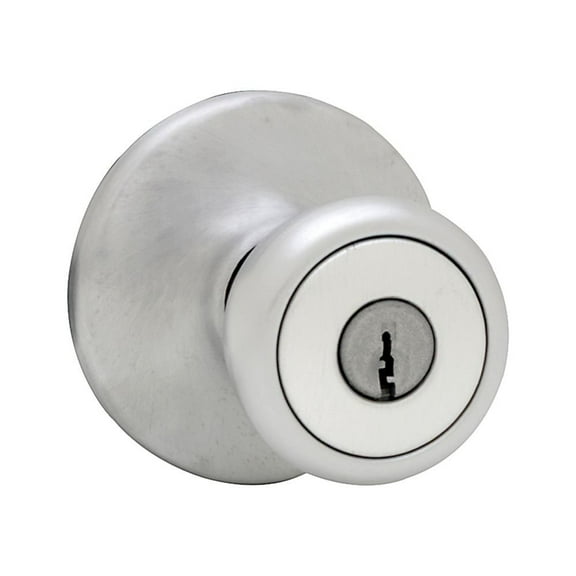 Kwikset Mobile Home Keyed Entry Door Knob Modern - Adjustable, Grade 3 - Satin Chrome