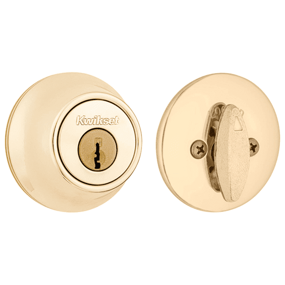 Kwikset Polished Brass Deadbolt, Keyed One Side, 1 inch Throw, Lifetime Warranty