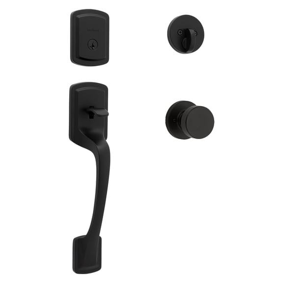 Kwikset Prague Front Door Handleset with Deadbolt and Pismo Knob, Matte Black | Entry Lock Set, SmartKey Rekey Security, Pick Resistant, Contemporary Design