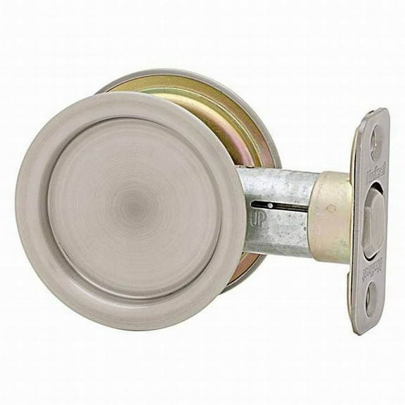 Kwikset Round Pocket Door Lock Pocket in Antique Nickel