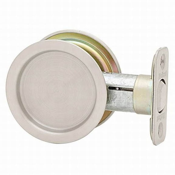 Kwikset Round Pocket Door Lock Pocket in Satin Nickel
