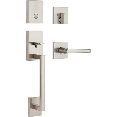 Kwikset San Clemente 818 Series, Satin Nickel, Steel, SmartKey Door Handle Set with Deadbolt, Lever
